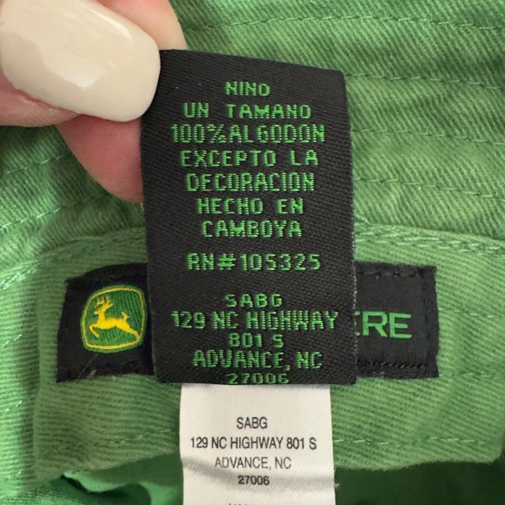 3198 | John Deere Tractor Embroidered Cotton Bucket Sun Hat Green Toddler OS